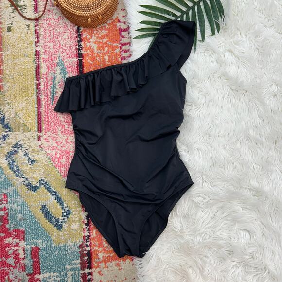 Boden Other - $139 Boden Black Padded Ruffle One Shoulder One Piece Swimsuit 14 Minimalist